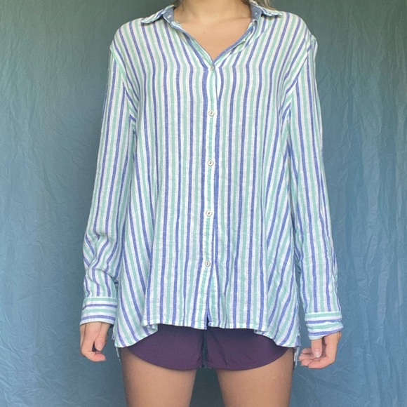 Izod Tops - IZOD XXL Blue & White Striped Longsleeve Button Up